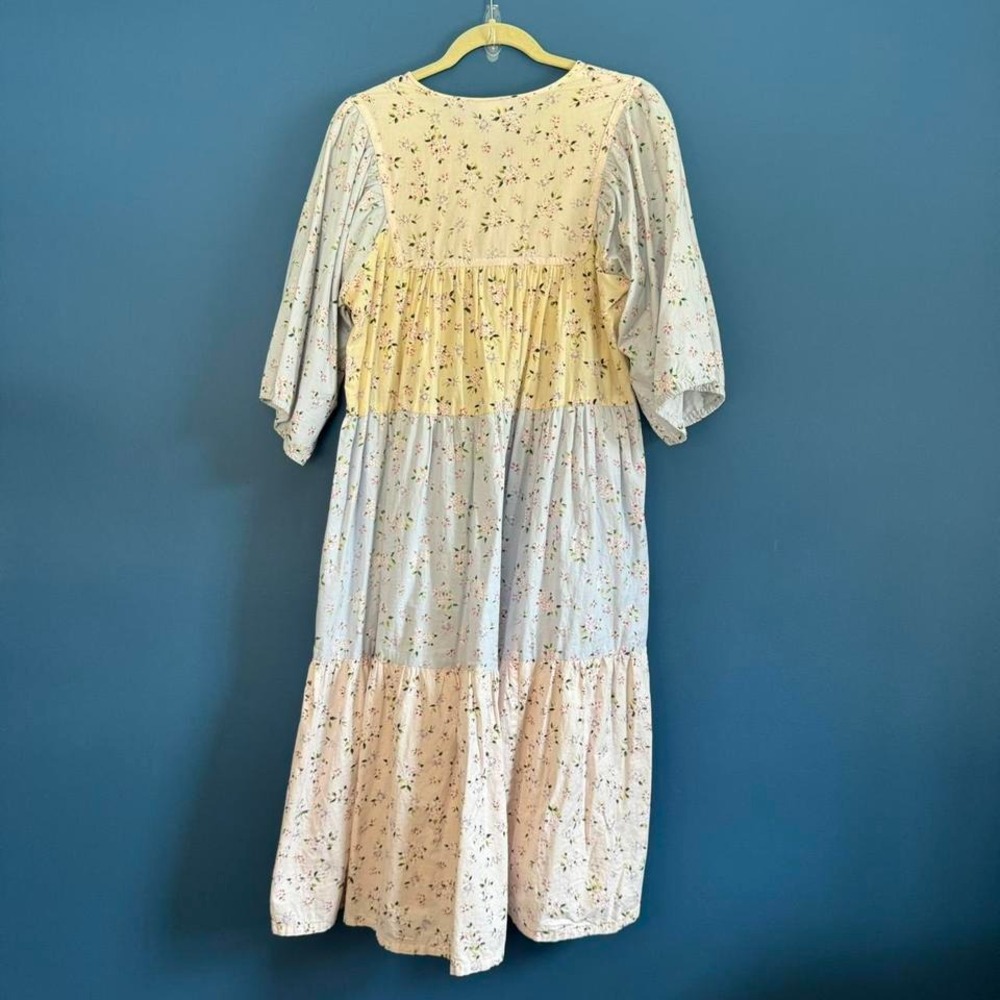 Vintage 90s Tiered Dress Women's Size Medium Pastel Beth Michaels Floral Hippie - Picture 6 of 8